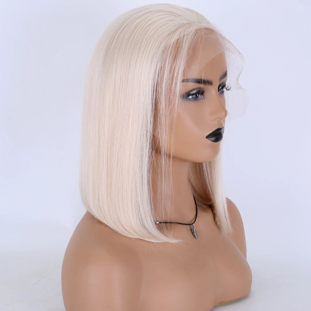 12 inch White Blonde Color short BOB Wig Transparent HD Lace front  European virgin Hair Wig for women