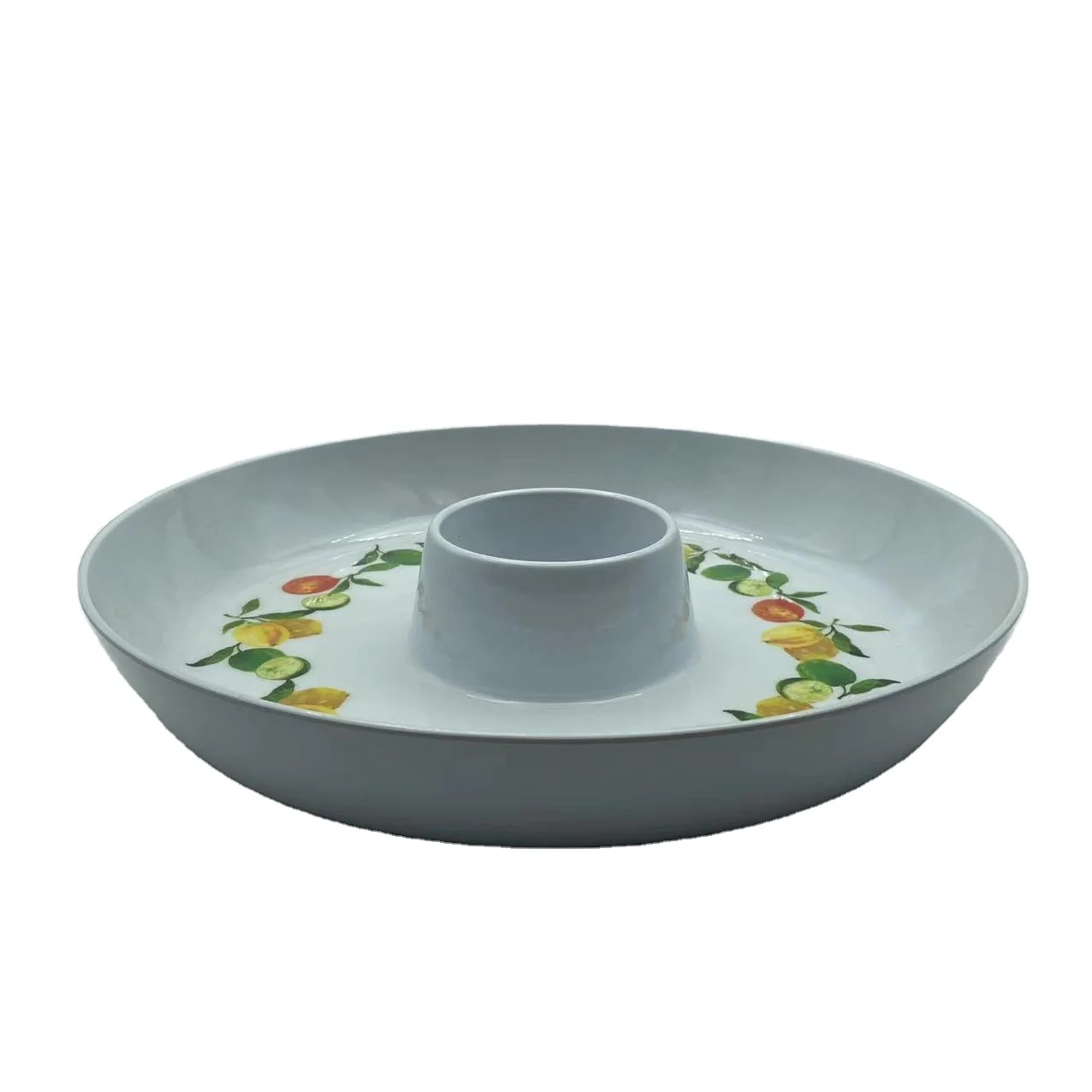 OEM service melamine chip and dip tray for party melamine trays round melamine platter dishwasher safe