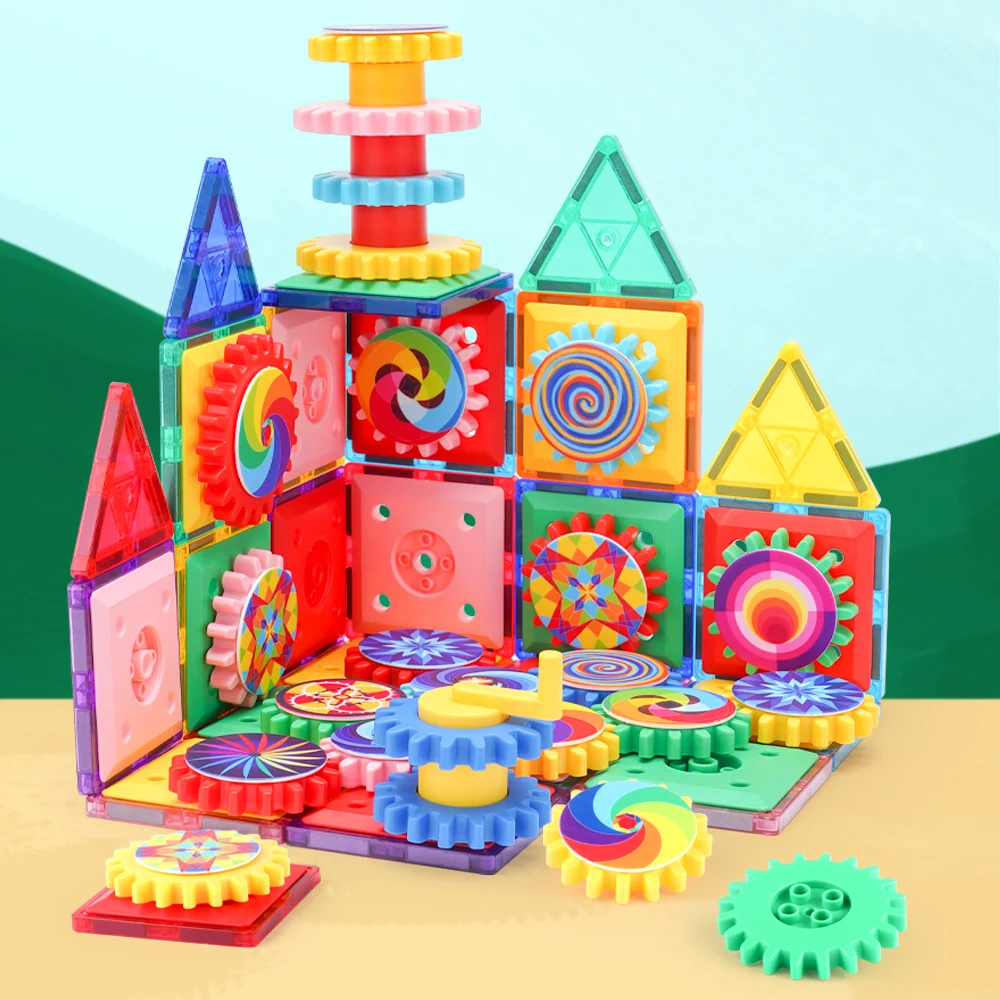 100 Pieces Diy Assembly Educational Toys Large Magnetic Building Blocks Fun Gear Blocks Kids Toys Funny Blocks