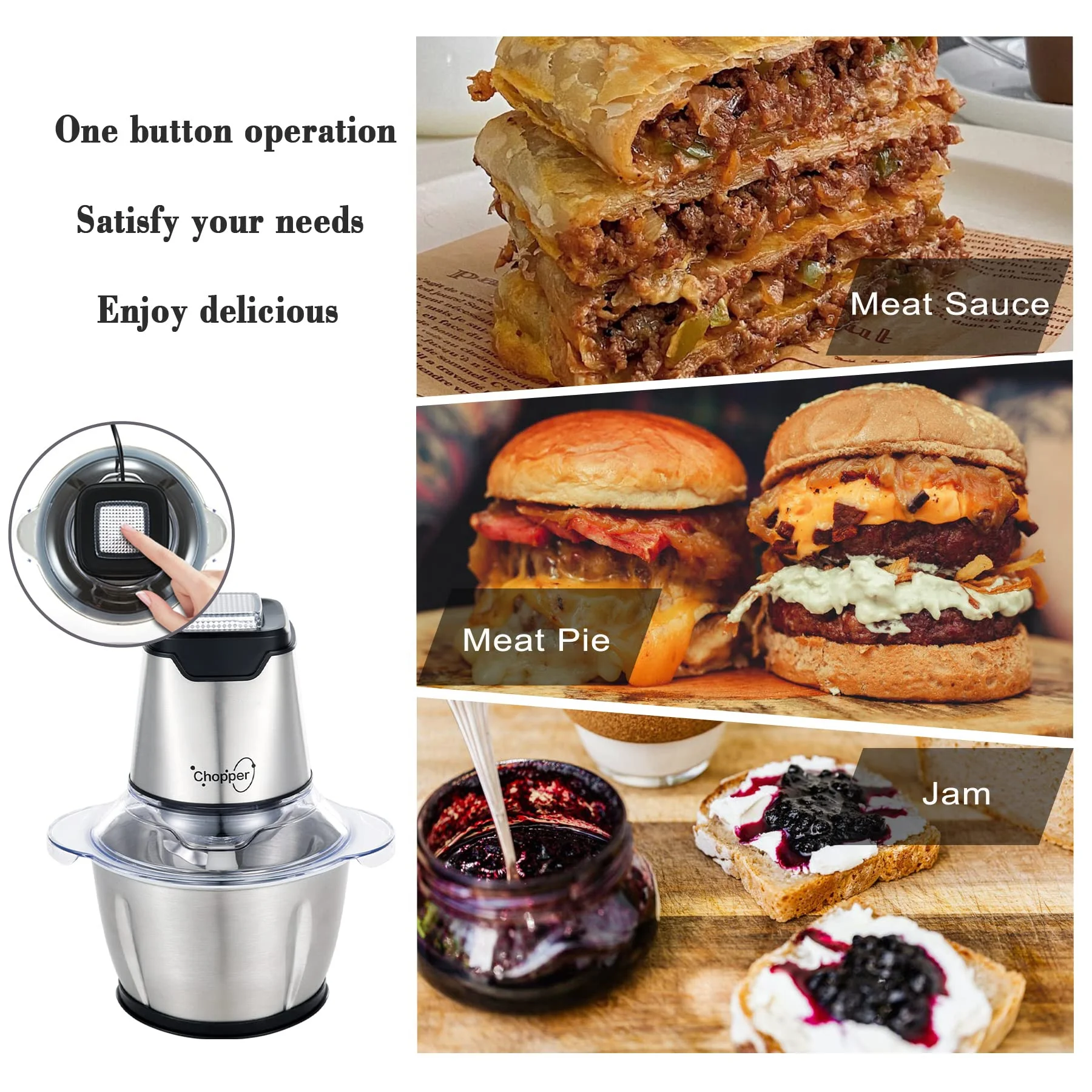 2L Stainless Steel Food Chopper 3 Speeds  Automatic Meat Slicers Electric Meat Grinder Machine For kitchen