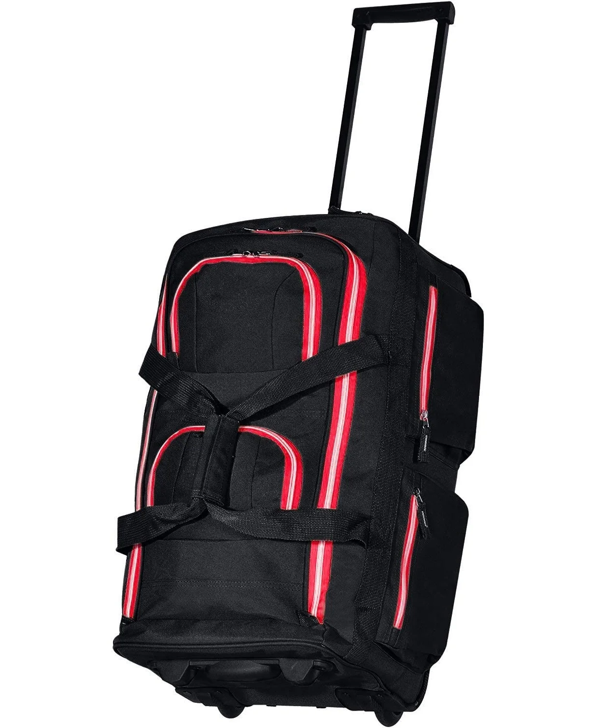FREE SAMPLE 8 Pocket Rolling Duffel Bag, Black/Red
