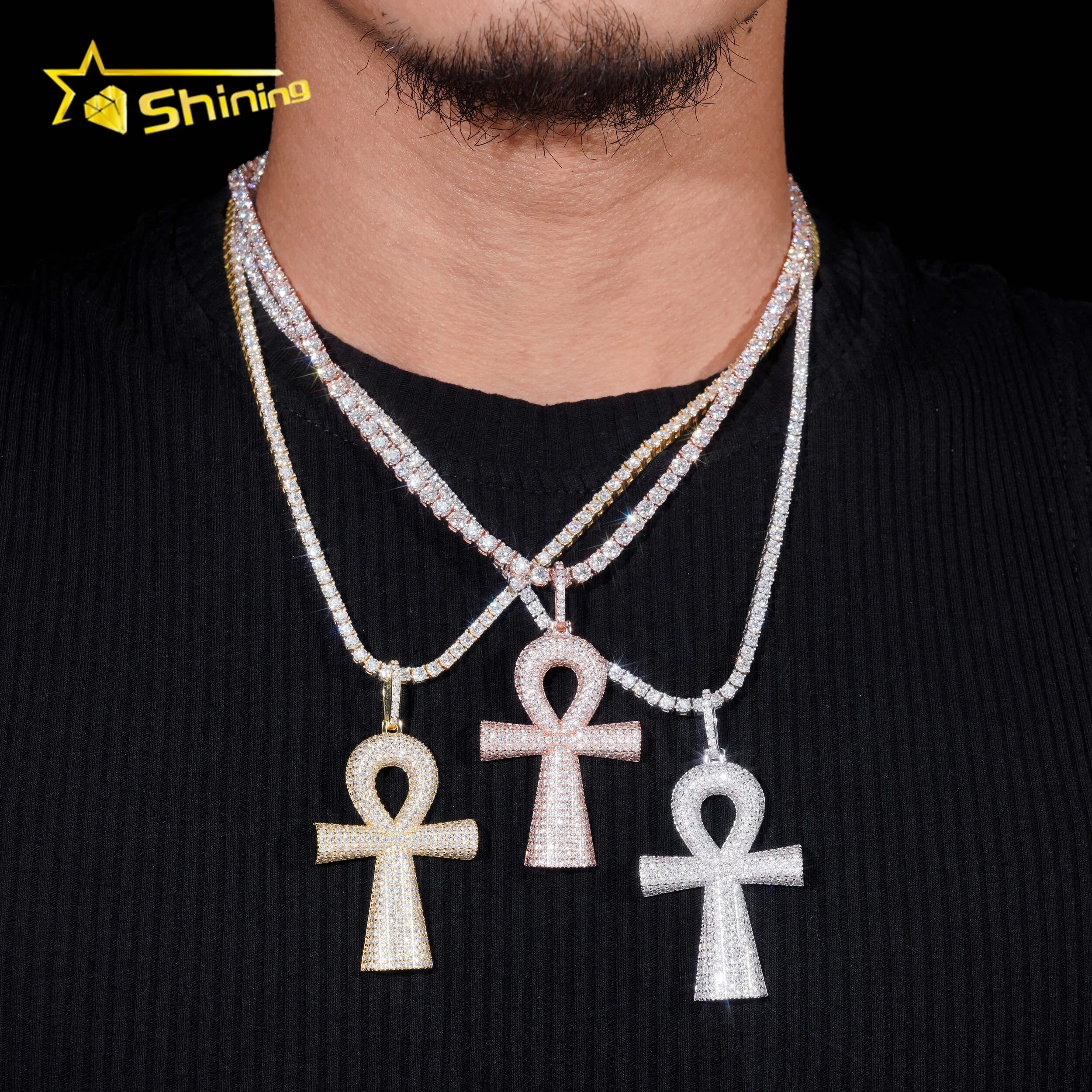 Hip Hop Jewelry 925 Sterling Silver Men Pendant Diamond Moissanite Iced Out Cross Pendant