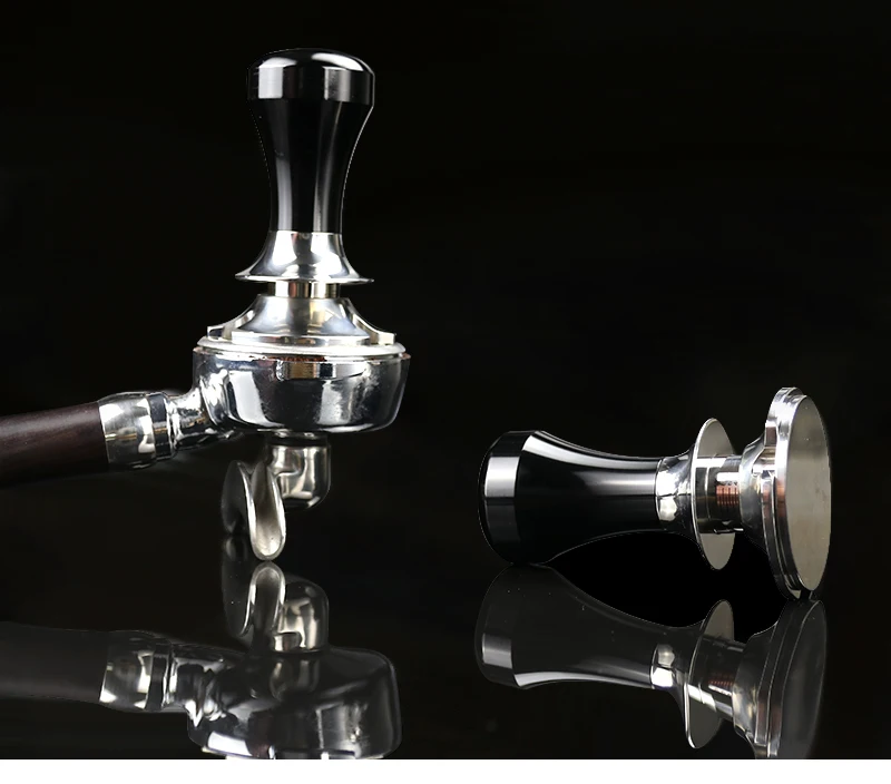 Exquisite Pressure Design Adjustable Depth Metallic Stainliee Steel Black Barista Tools 53.3mm Coffee Tamper