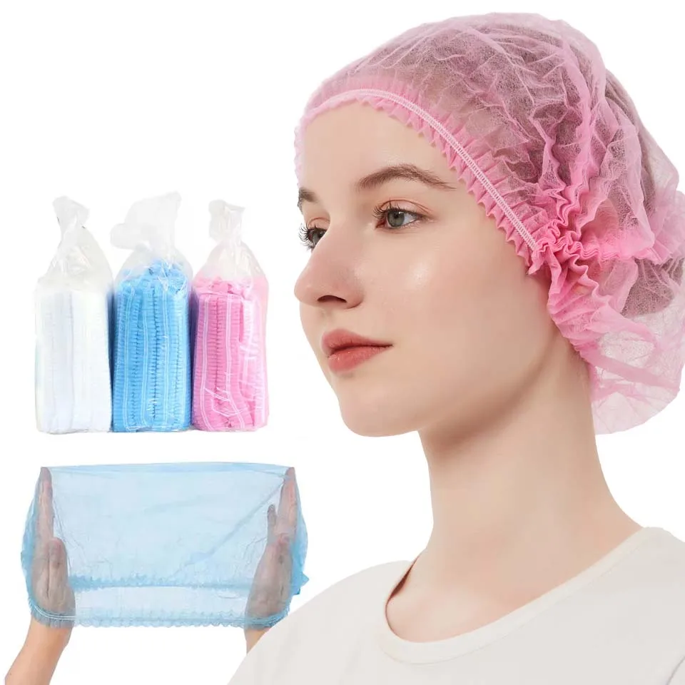 bouffant cap 100 Pink Colors nonwovens clips caps Beauty Salon