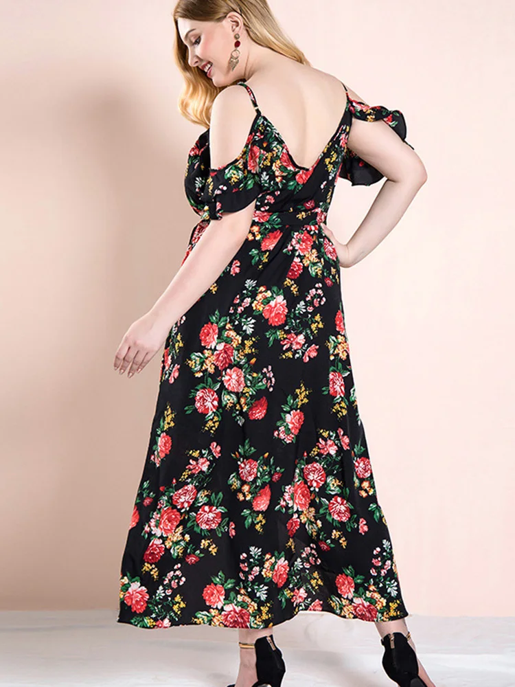 Женское шифоновое платье-макси с цифровой печатью и длинным рукавом