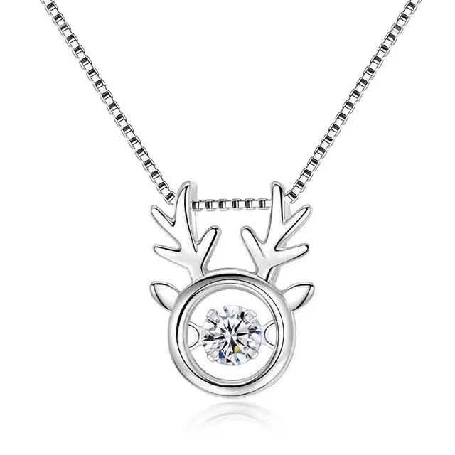 MOYU New Christmas Deer Antler Jewelry Designs 925 Sterling Silver Moissanite Diamond Pendant Cute Necklace for Girls