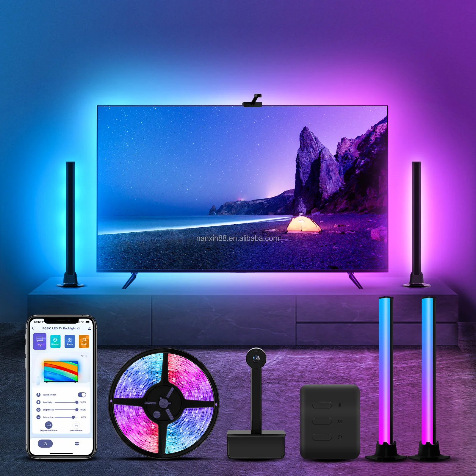 Nanxin TV Light Bar Immersion TV Led Backlights with Camera Compatible with Alexa Google Assistant