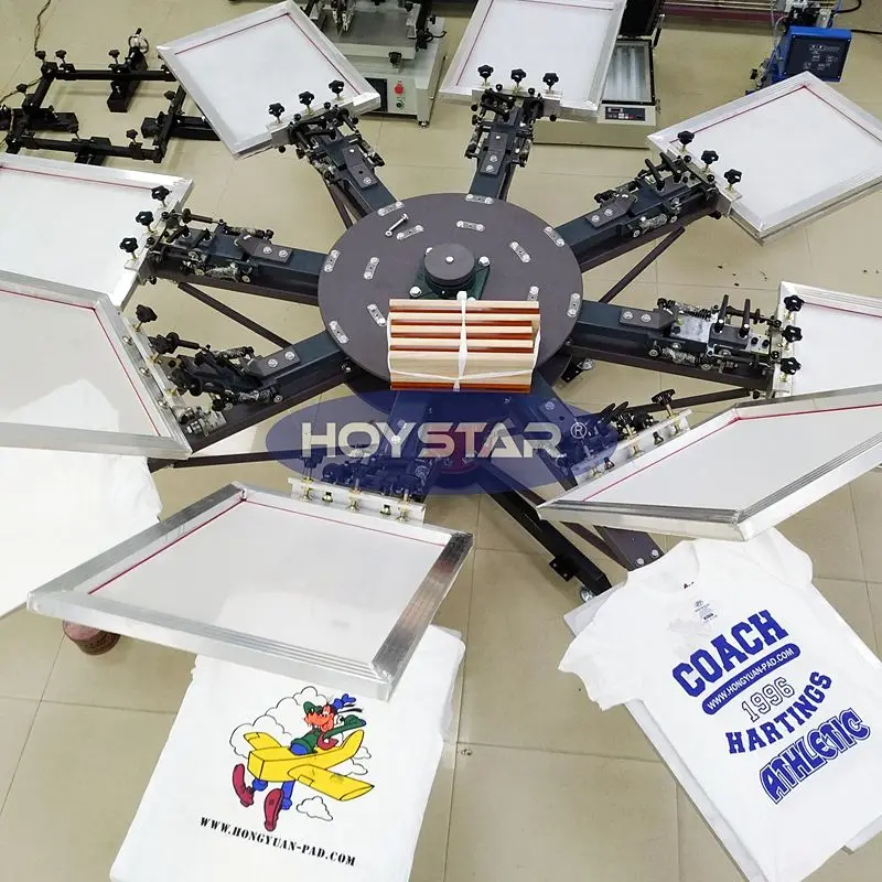Manual 8 Color 8 Station T Shirts Carousel Rotary Silk ScreenPrint Press Screen Printing Machine With Micro Registration