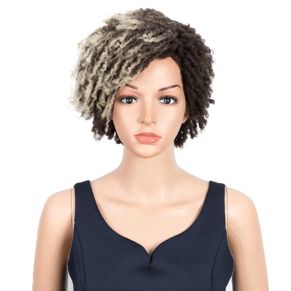 Sleek Wholesale Mixed Color Afro Kinky Curly Synthetic Wigs For Black Women Short Wig Adjustable Heat Resistant cosplay Wig