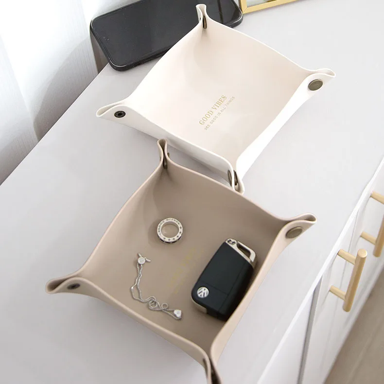 Collapsable Jewelry Makeup Cosmetic Nordic Desk Table Vanity Luxury Key Home Decor Organizer Pu Leather Storage Trays