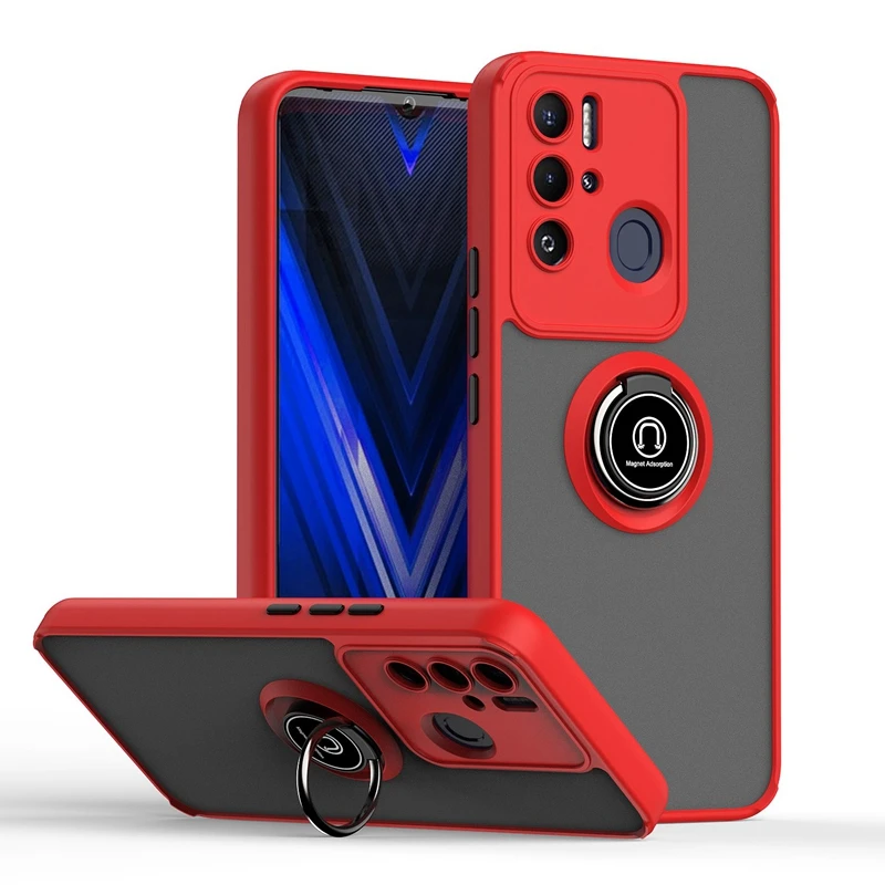 Shockproof Frosted Back Cover Soft TPU Hard PC with Metal Ring Holder Phone Case For Tecno Pova Neo 15 16 Pro Max