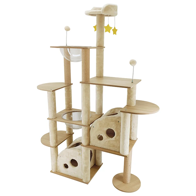 Wholesale high quality MDF Castle Modern Climbing Scratch Pet Scratching Wood Condo Furniture Tower Cat Tree