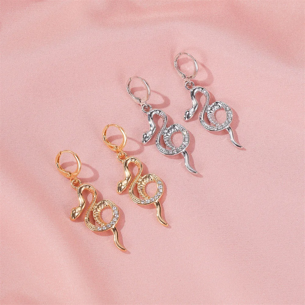 Snake Fashion Rhinestone Gold and Silver Plated Personality Gift Earrings for Women