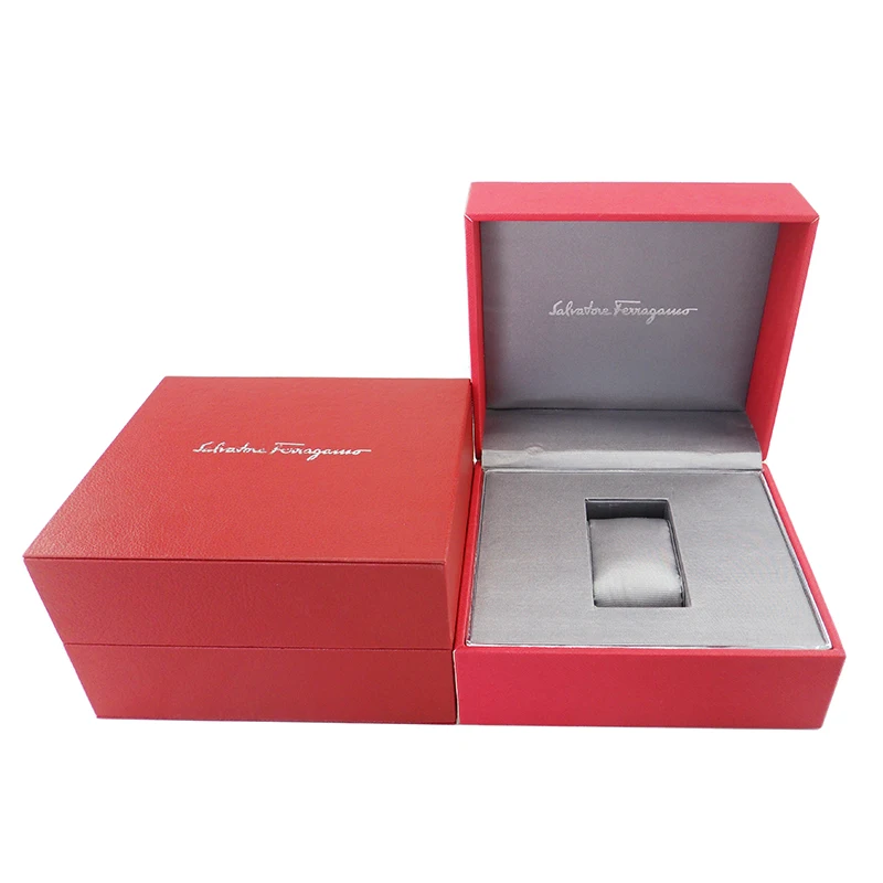 Customize Logo  Rectangular Shape Red Pu Leather Wrist  Watch Wooden Gift Packaging Box With Cushion For Women