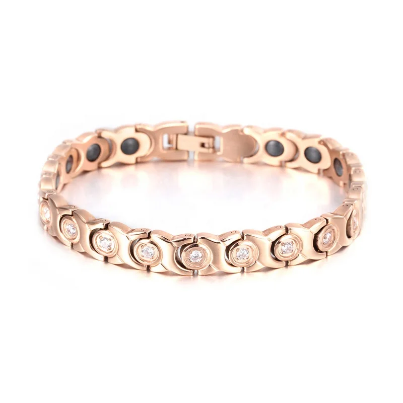 
9112 Womens fashion trendy 2021 rose gold charm bracelets blue diamond key chains bangle black magnet gall stone hand chain OEM 