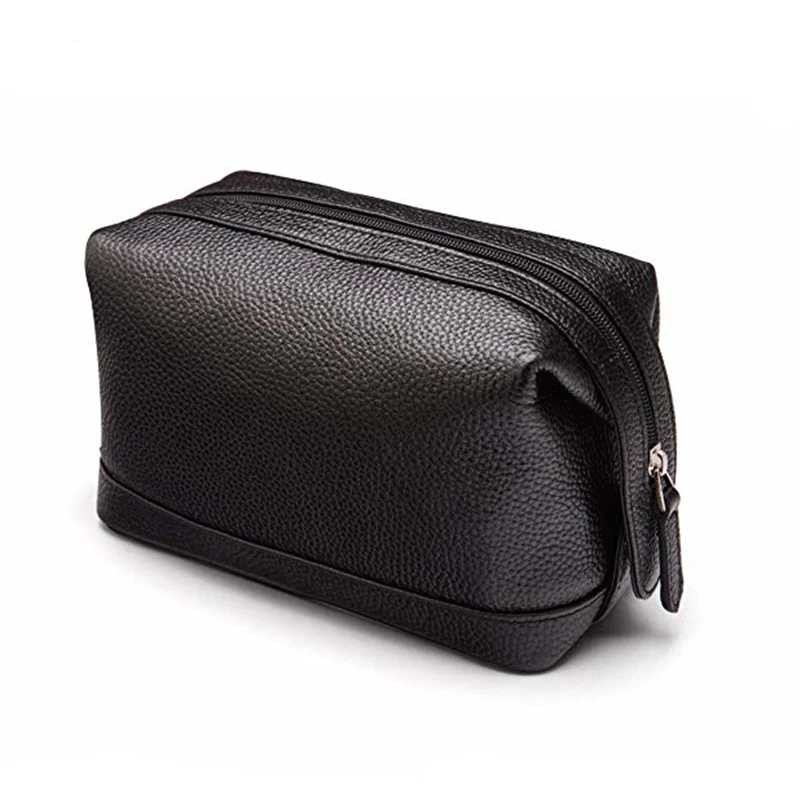 male Custom Logo Hot Sale Black Makeup Bag Toiletry travel cosmetic bags for men High Quality Leather Wash Bag