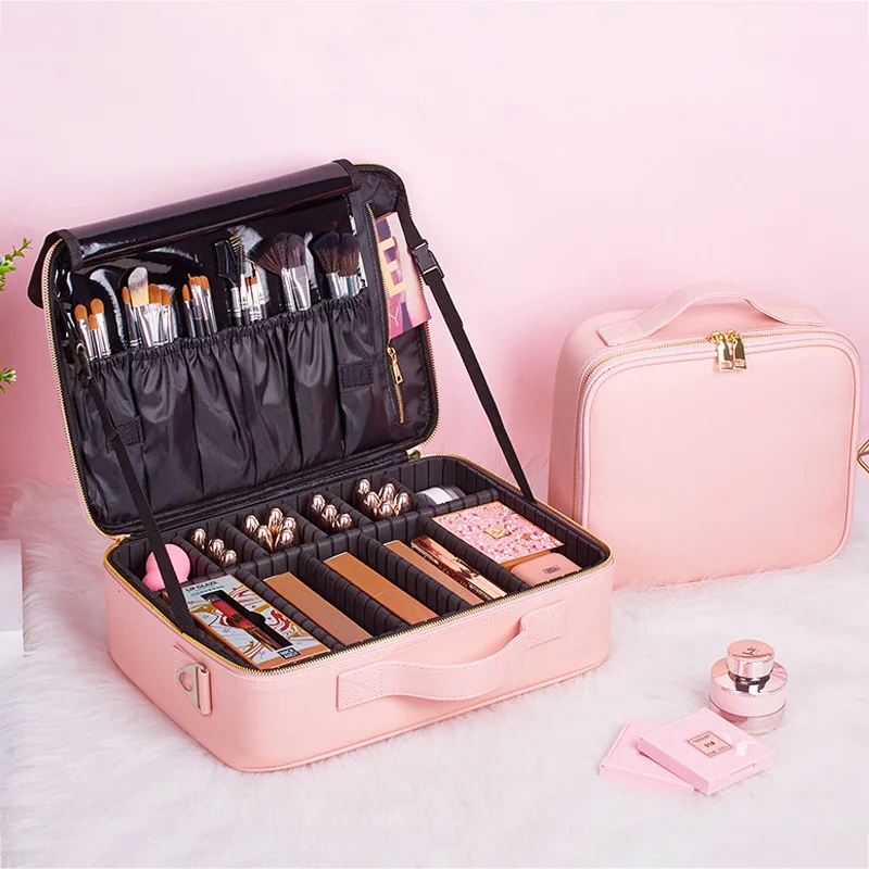 KALANTA nail bolsa de couro Girls Pu Travel Makeup Beauty Storage Box Travel Portable Artist Cosmetic case box Hand Bag