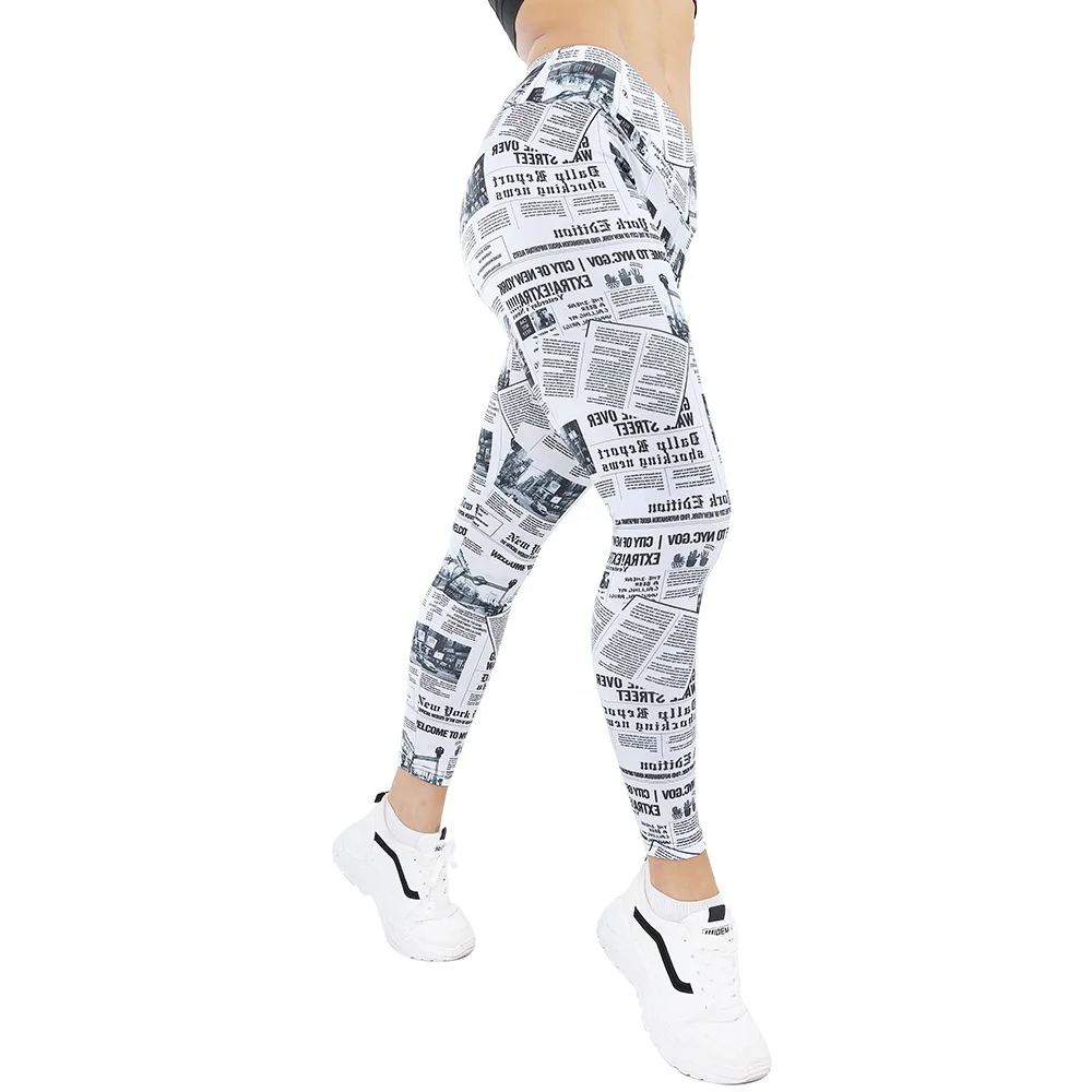 
Newspapers Printed Fitness Leggings High Waist Butt Lift Tight Yoga Pants 