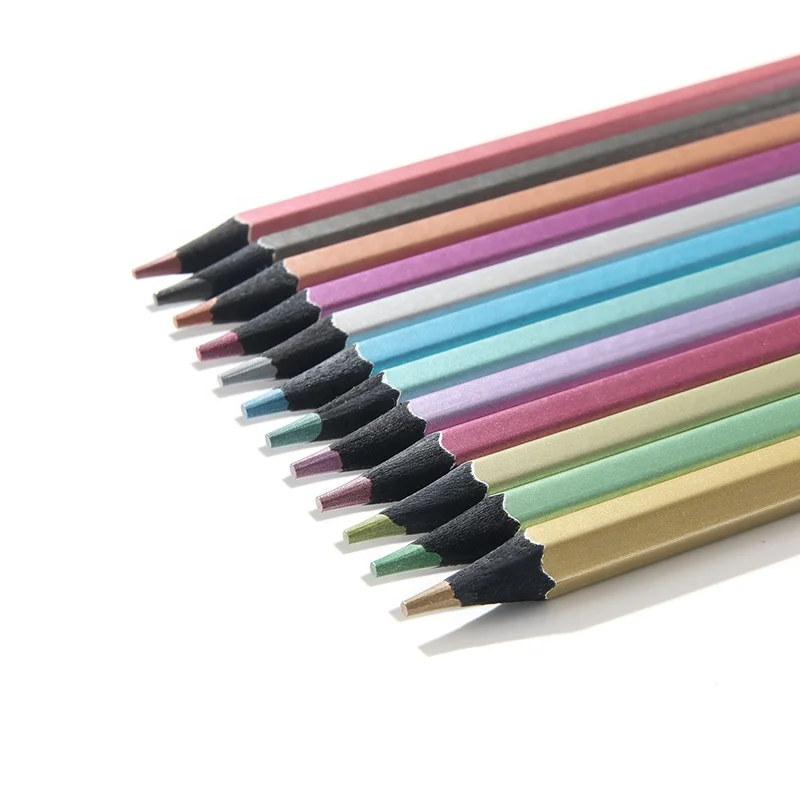 Customized Logo 7 Inch Hexagonal Shape Black Wood Metal Color Pencil Color Pencil Set For Drawing
