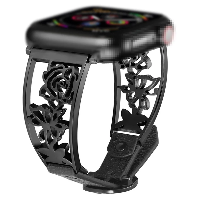 Butterfly Stainless Steel Watch Band For Apple Watch Strap 41mm 45mm Bling Metal Steel Band For iWatch Series 7 Watch Strap