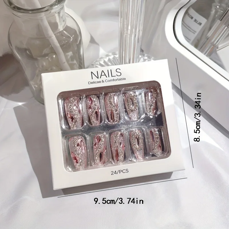 Shiny Diamond False Nails Manicure Patch One Second Wearing Nails Wholesale 24pcs  Nail With Wearing Tool