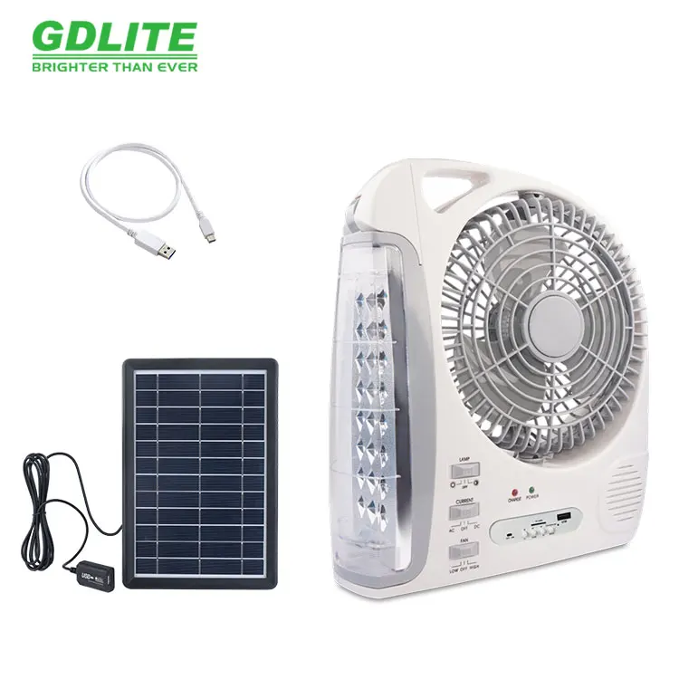 Fan solar GDLITE 8028 rechargeable solar fan with radio music 12 inch fan
