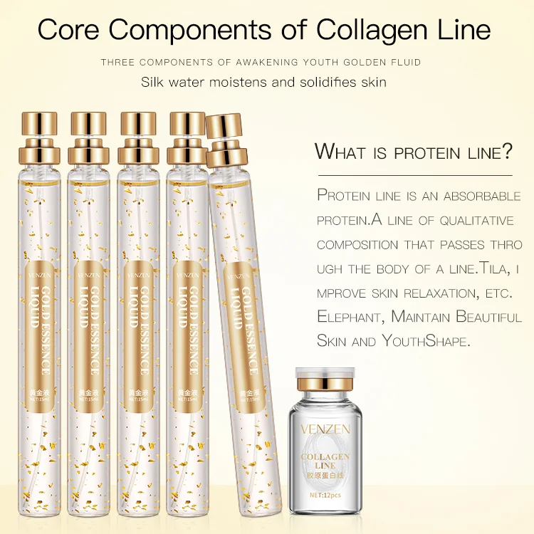 Gold Protein Peptide Line Carving No Needle Face Serum Set with 2 bottles lines sustainable white skincare bottle