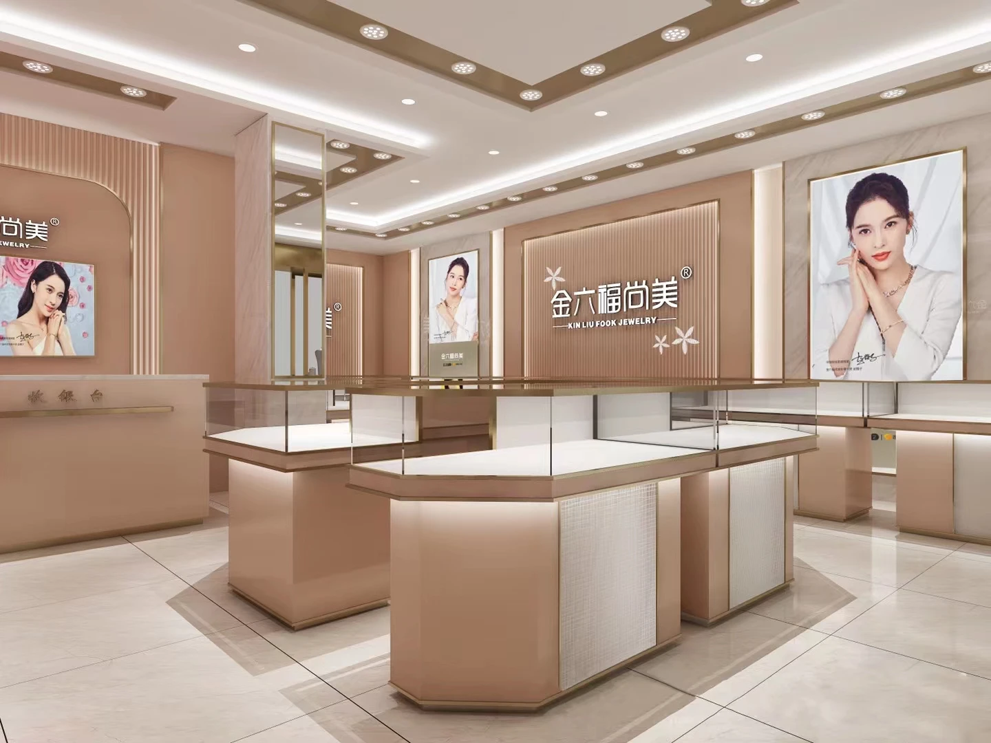 Luxury Stainless Steel Furniture LED Light Glass Jewelry Display Case for Store Counter Shop and Jewelry Showroom