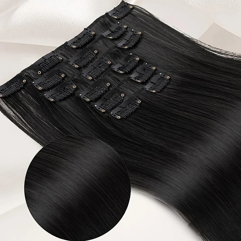 Brazilian PU Invisible Lace Clip in Human Hair Extension Straight 100% Remy 120g/Set Full Head for Women
