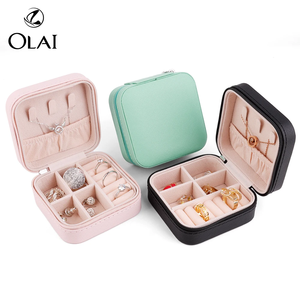 PU Leather Ring Jewelry Accessories Set Box Mini Gift Portable Jewelry Zipper Packaging Box