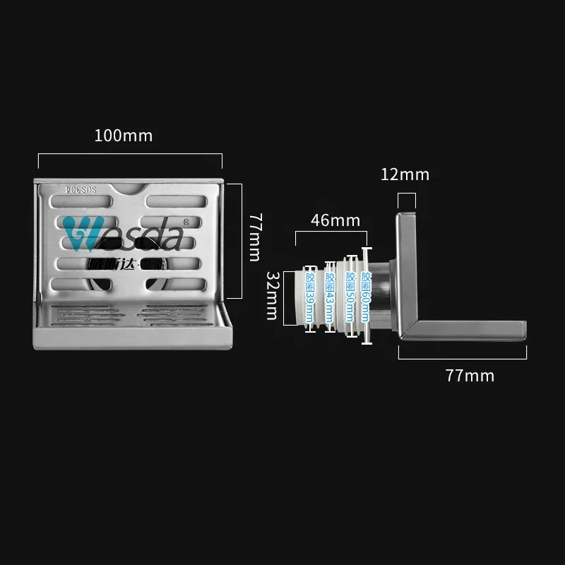 WESDA Balcony Horizontal Drainage L Shaped Anti Rust Shower Floor Drain Stainless Steel Corner Side Wall Drain