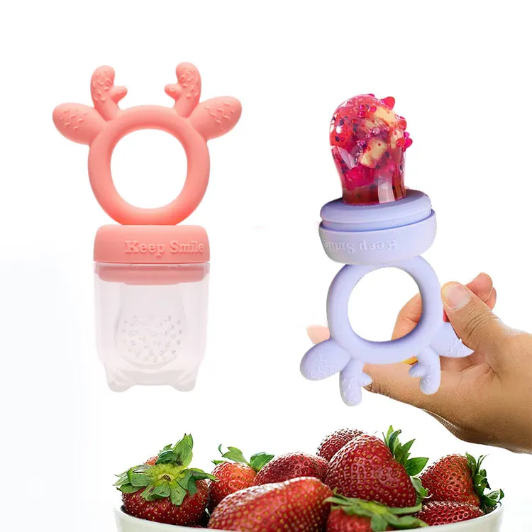 New Arrivals BPA Free Infant Vegetable Fruit Chewing Feeder Cute Antler Deer Horn Design Custom Silicone Baby Food Pacifier