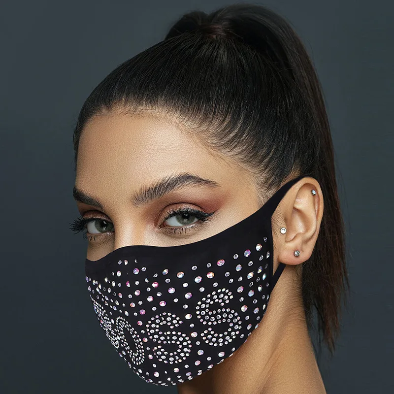 
Factory Direct Supply Diamond Masks for Men and Women Pm2.5 Filter Washing Drill Hot Fix Rhinestone Mask Letter Party Masks 