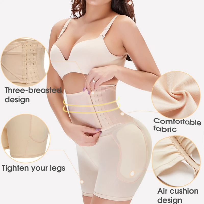 3 Rows Hooks High Waist Tummy Control Underwear Ladies Slimming Shapewear Women Body Shaper Panties with 4 pcs Sponge Pads