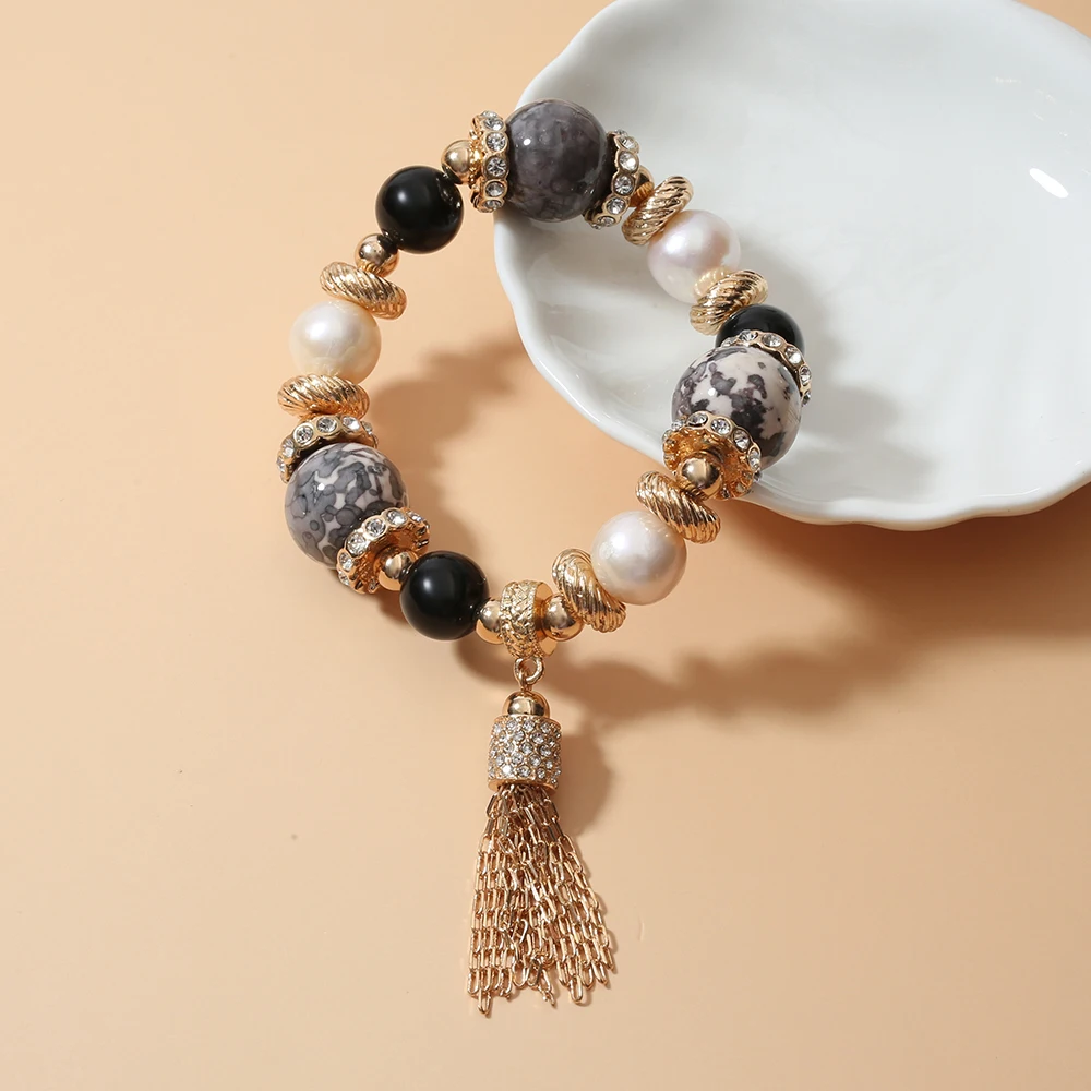 Customized high end natural stone bracelet string pearls for women jewelry