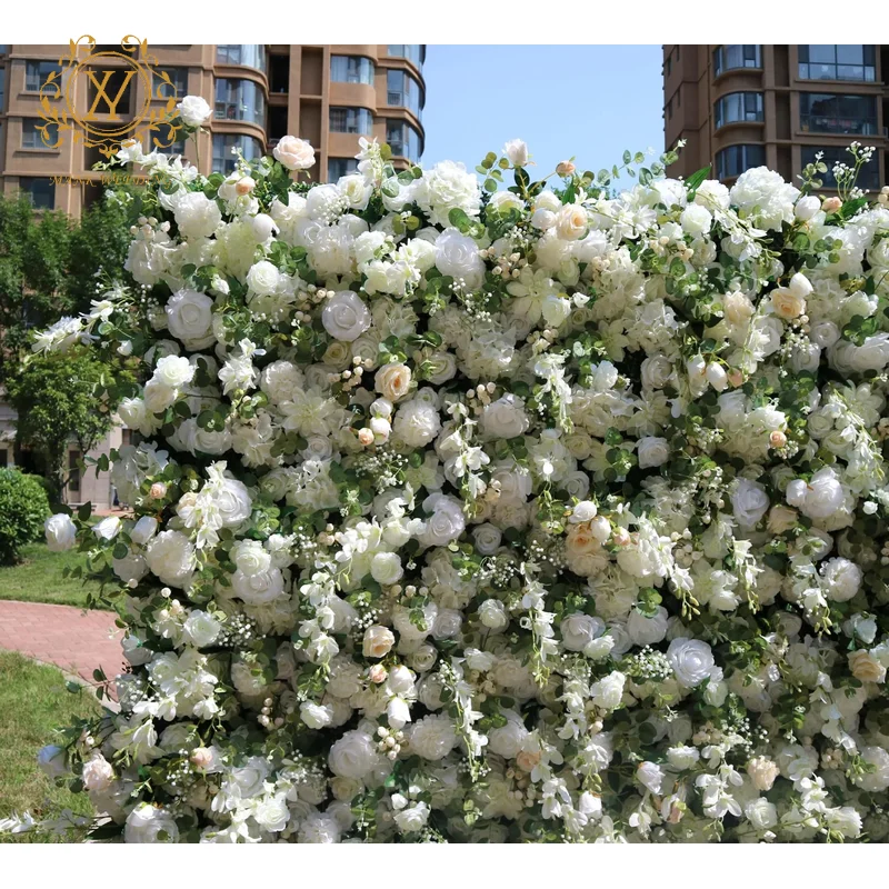 Large Artificial White Rose Flower Wall Photo Backdrops Simulated Flower Wall Background for Wedding Party Decorations