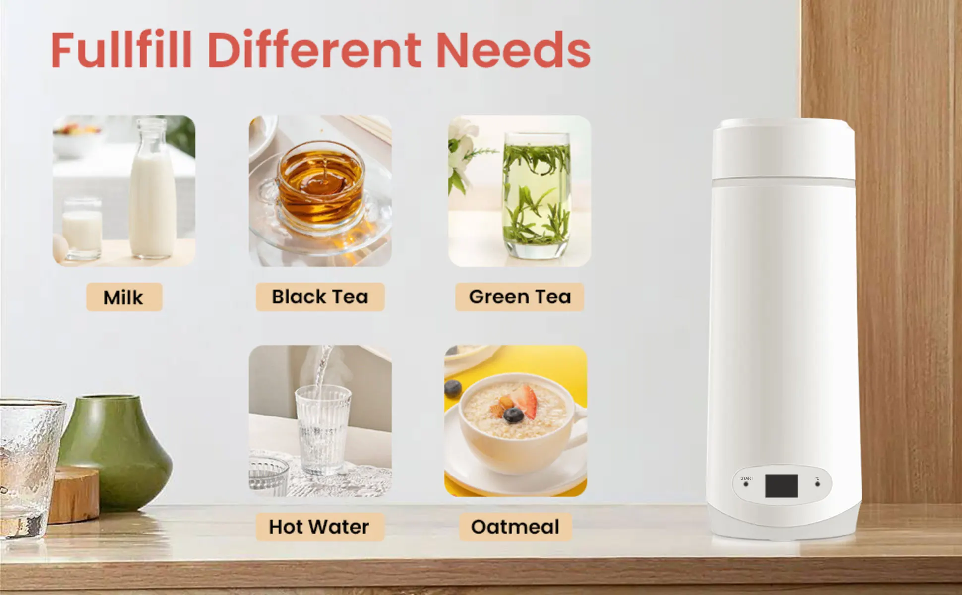 Small Hot Water Boiler with Temperature Setting Electric Travel Kettle Mini Electric Tea Coffee Mug for Hotel Office