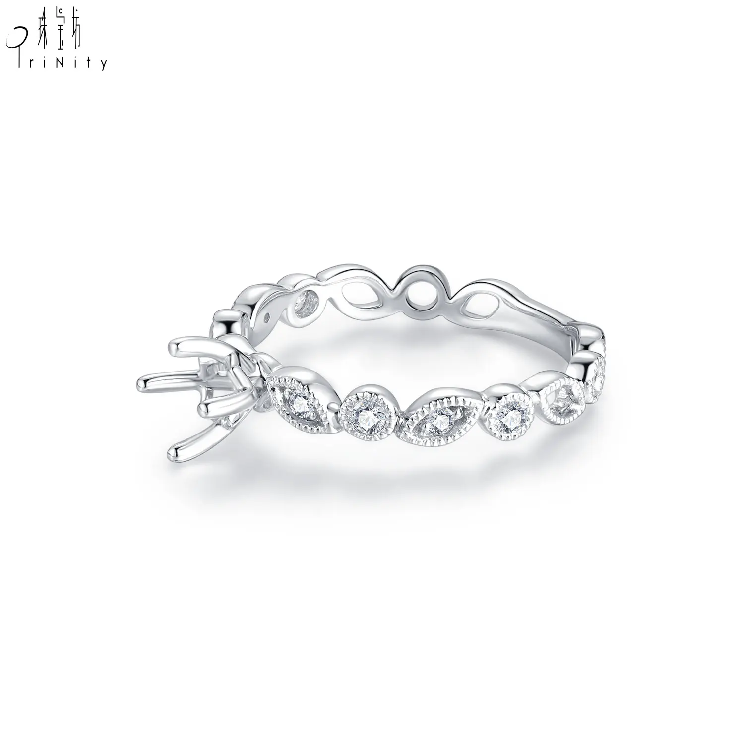 Trendy Professional Fine Jewelry Real Diamond 18k Solid Gold White Gold Diamond Leaves Semi Mounting Ring For Girl Party