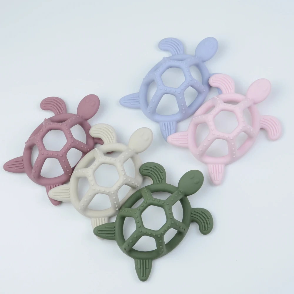 Cute Smooth Chewable Teether Toys BPA Free Food Grade  Silicone Sea Turtle  Shape Training  Graps Baby Teether