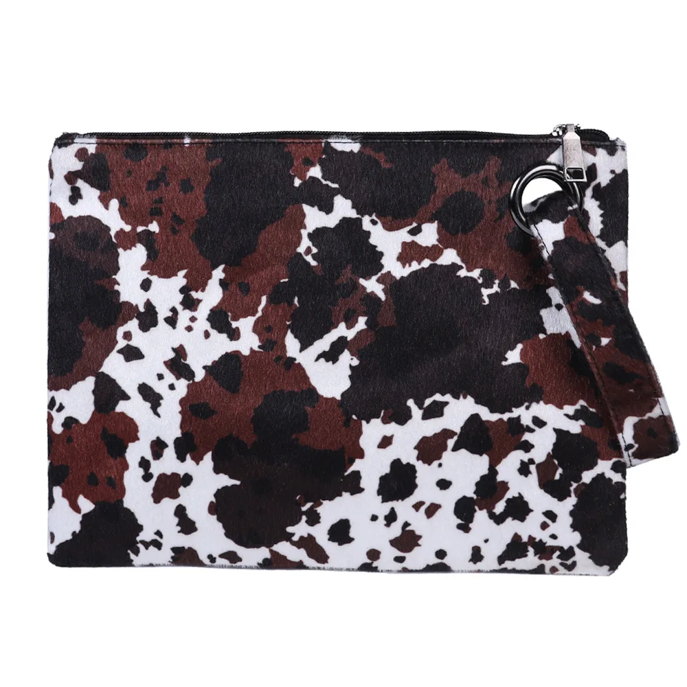 Free Shipping Black Cow Print Envelope Handbag PU Leather Clutch Large Coin Purse Dinner Party For Women Vietnam Factory