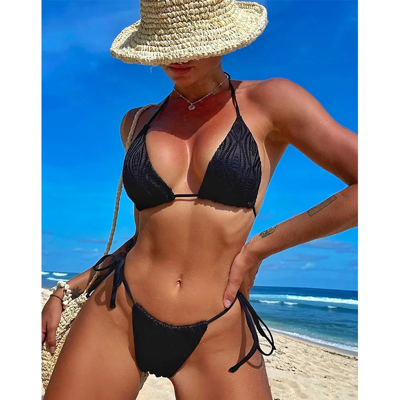 2023 Custom Triangle Lace Mini Thong Sexy Women Bikini Two Piece