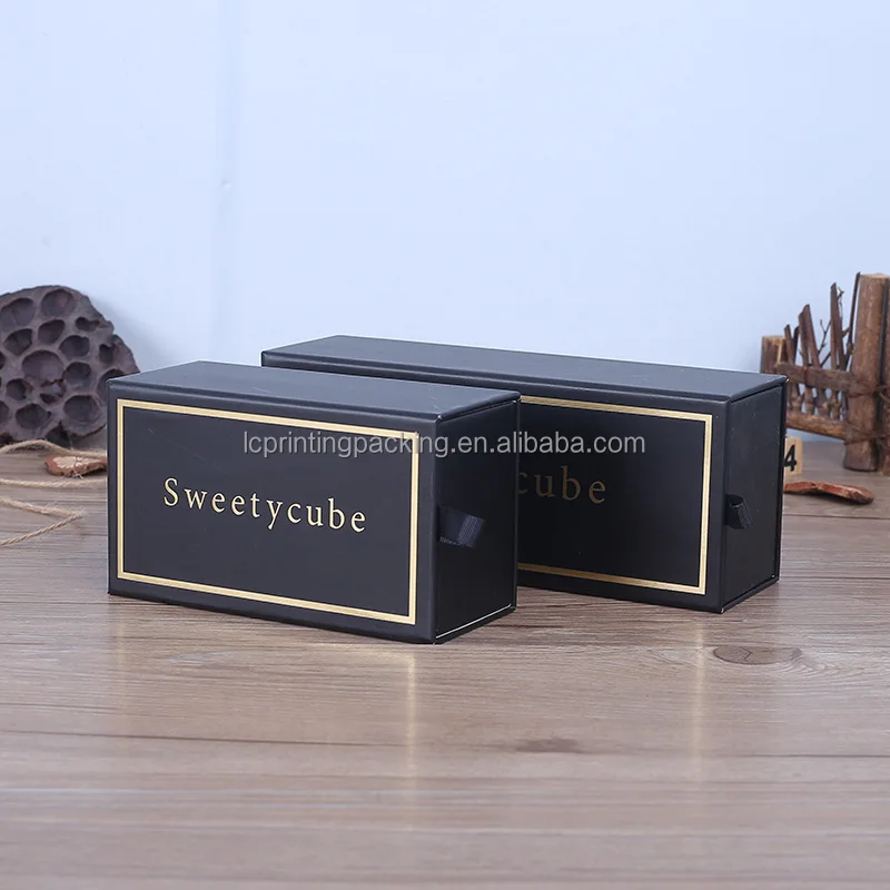 Custom luxury sleep eye mask gift drawer paper box sunglasses packaging black kraft paper box with foam