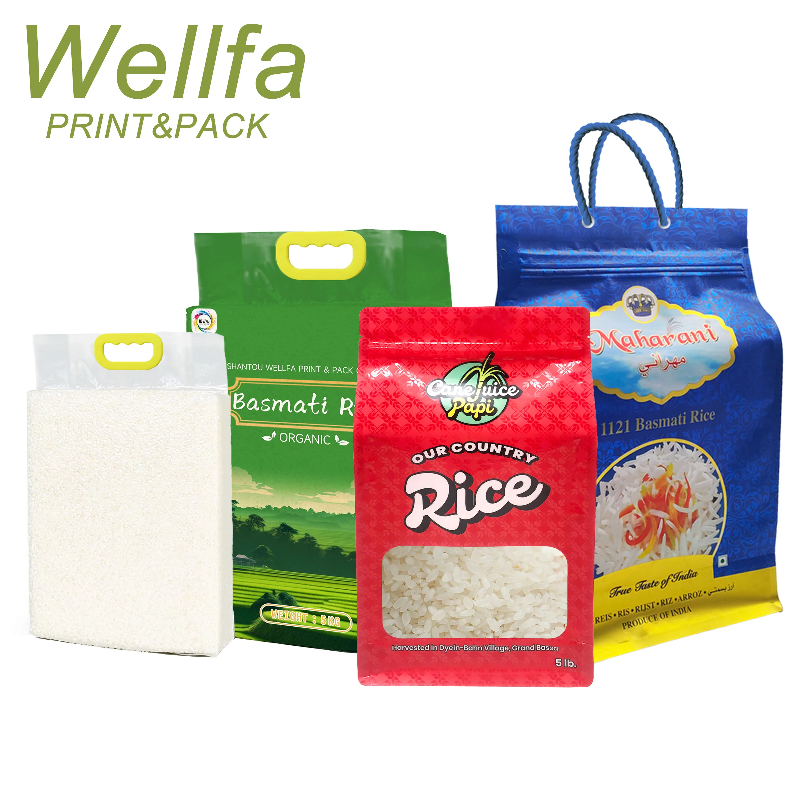 Plastic Custom Printing Rice Packing Flat Bottom Pouch With Handle 1Kg 2Kg 3Kg 5Kg Nylon Vacuum Package Bags For Packaging Rice
