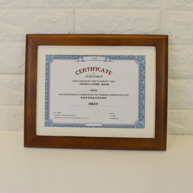 Custom Mahogany craft photo frame certificate Diploma A4 Certification Framework Graduation Certificate frame