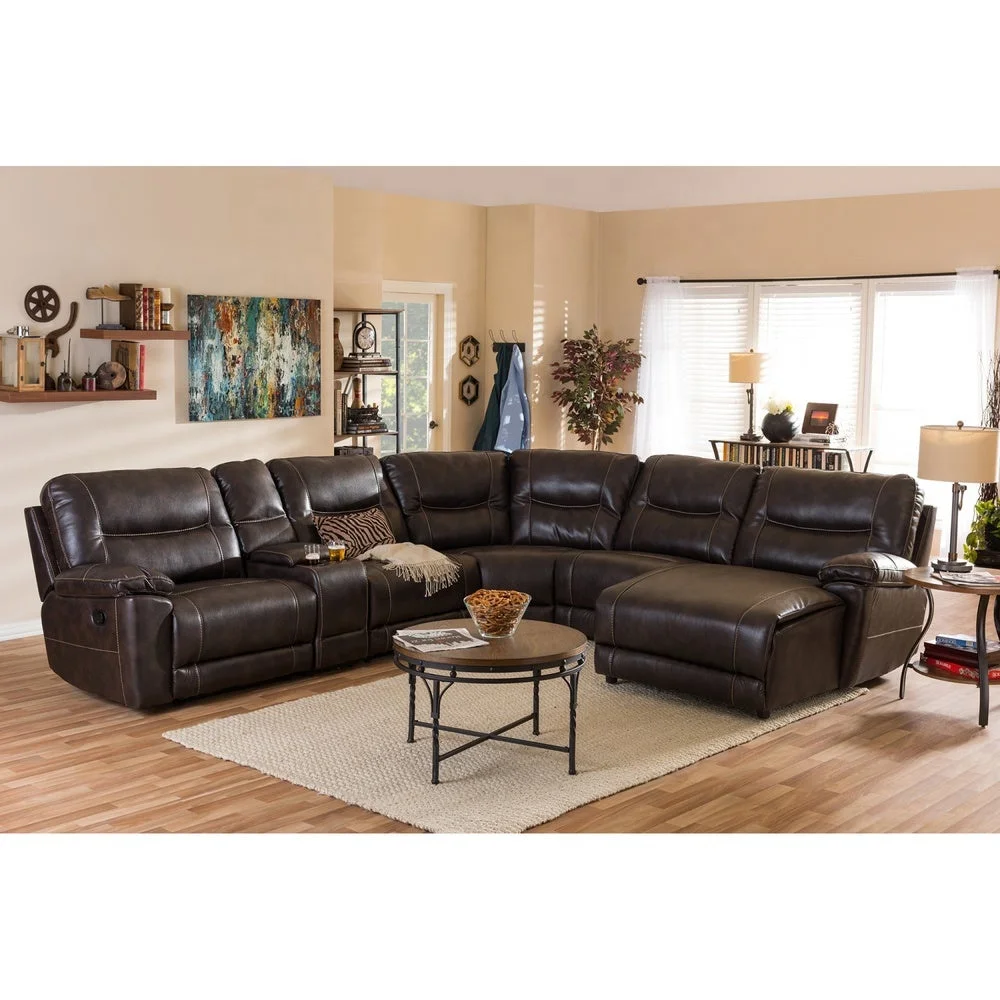 Hot selling comfortable leather sectional recliner corner sofa set with chaise