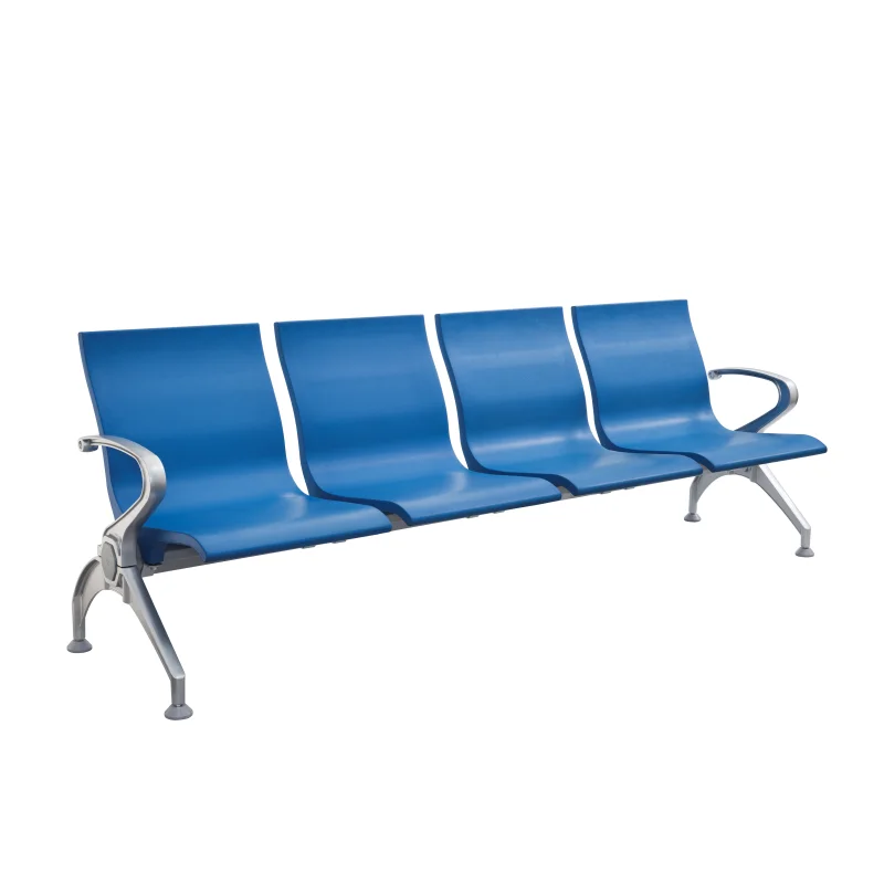 Aluminum alloy hands and feet 4 seats reception chair, light blue airport chair, hospital polyurethane (PU) waiting chair