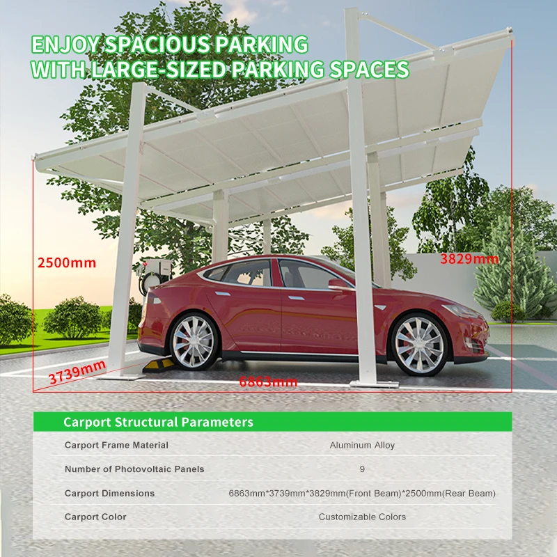 Energy Saving PV Carport Aluminum Mounting Set Charging Piles Shed Channel Solar Carport Solar Parking Car System