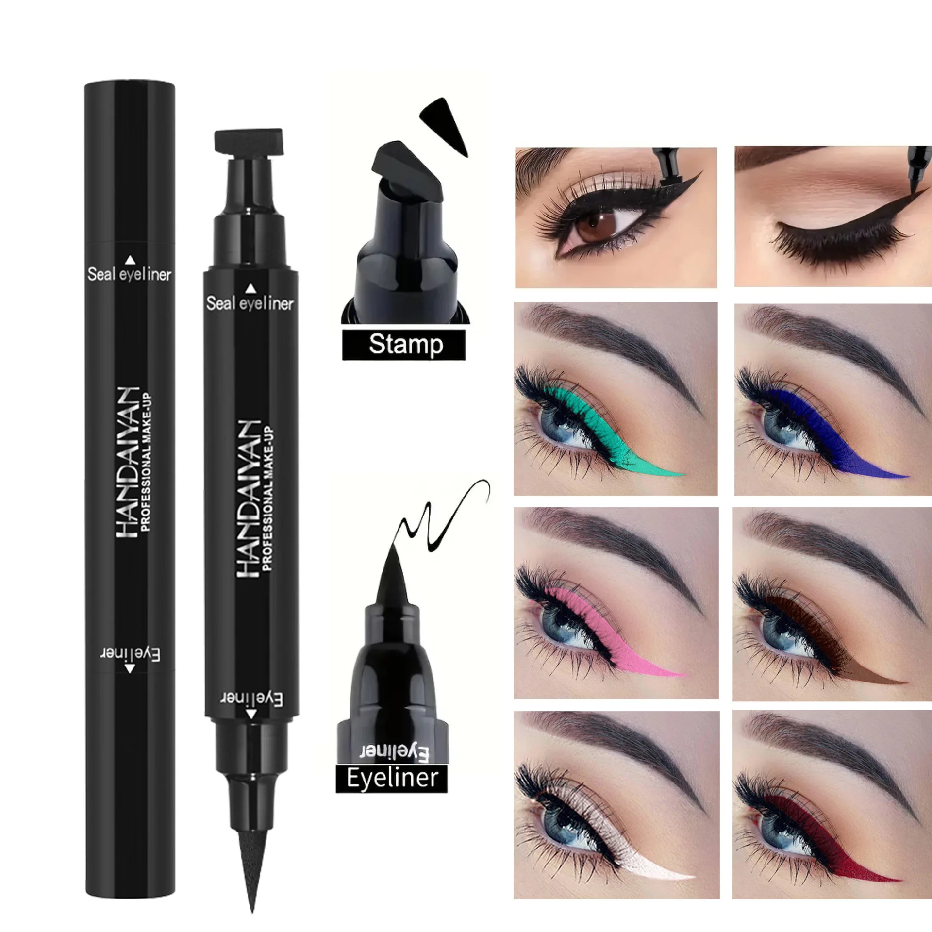 Handaiyan Fashion Triangle Seal 2 in 1 Liquid Eyeliner Pencil Waterproof Colour Eyeliner Double Headed Eyeliner Pen Makeup Tool