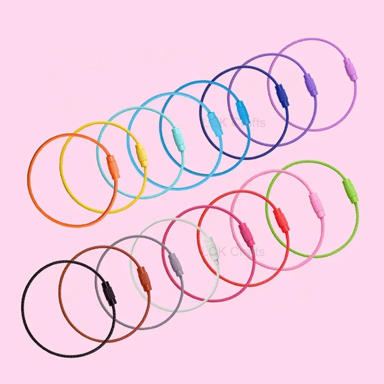 Outdoor EDC Luggage Tag Loop Rope Stainless Steel Wire Keychain  Full Color Coated Cable Key Ring Chain