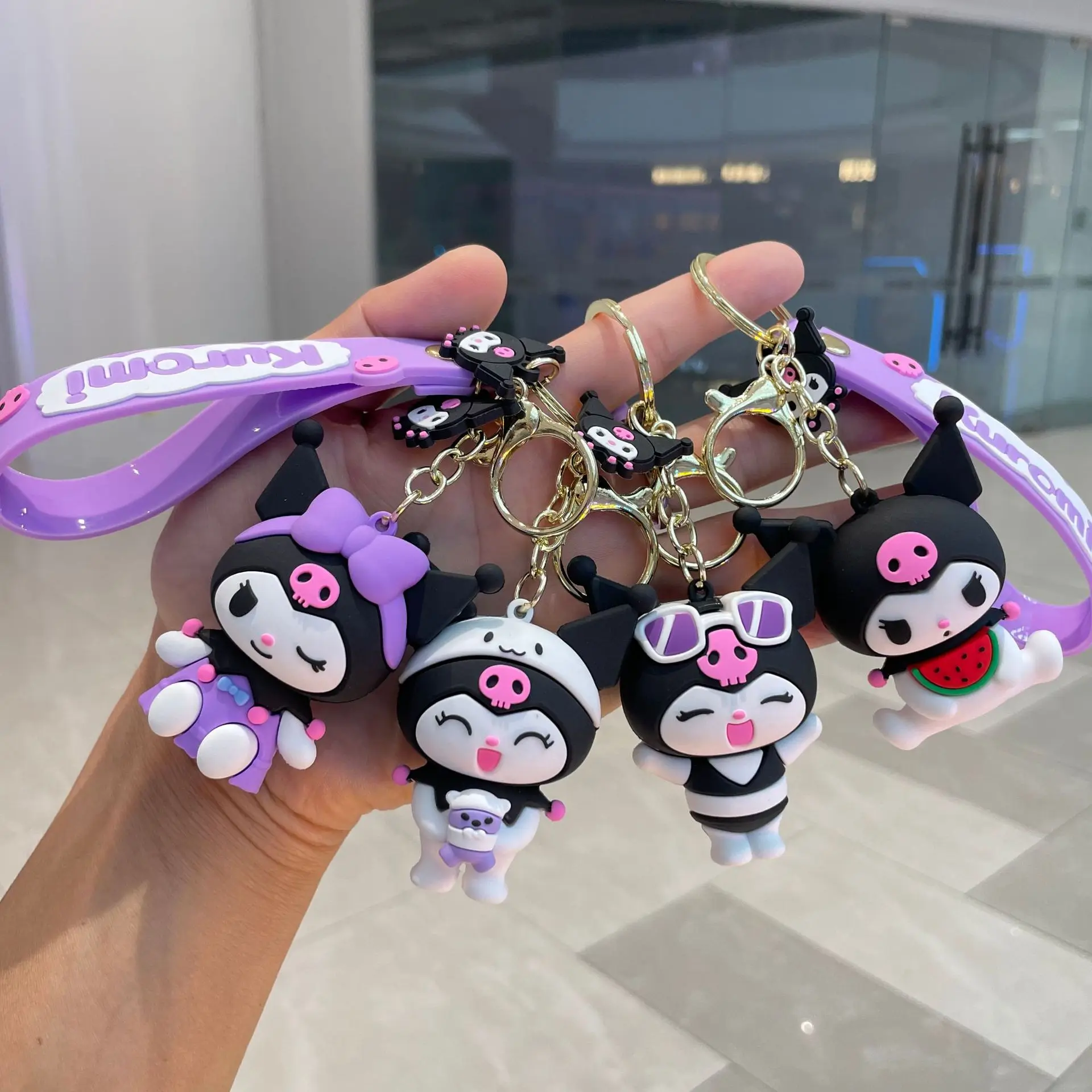 Wholesale Sanrio Kuromi Melody Cinnamoroll keychains Cute 3D Sakura Kuromi keychains keyrings for gifts